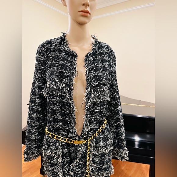 NWT RARE Luxury Classic Minimalist Zara Houndstooth Tweed Fringe Coat/Jacket - Picture 15 of 17